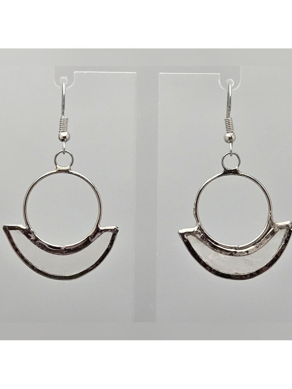 Handmade Silver Crescent Moon & Circle Dangle Earrings Ten Thousand Vill